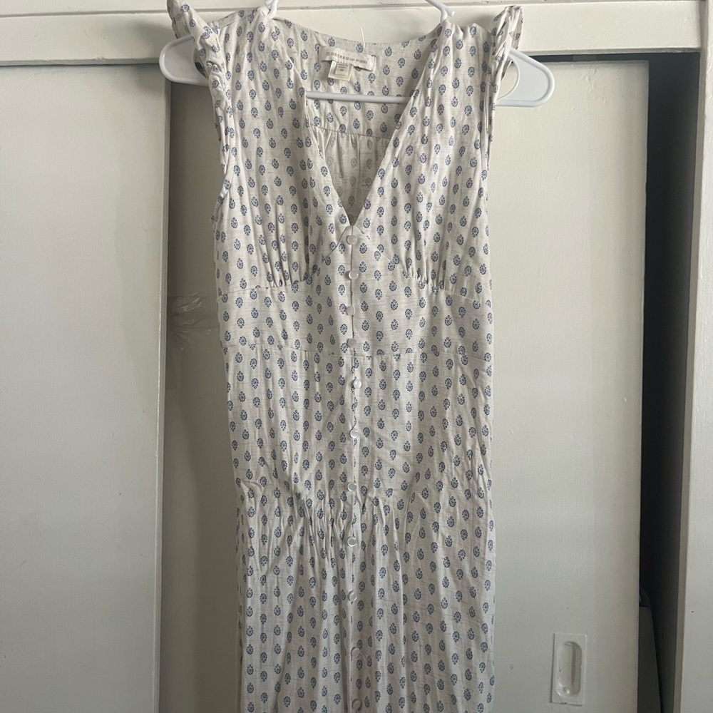 Monteau White and Blue Sleeveless Midi Dress